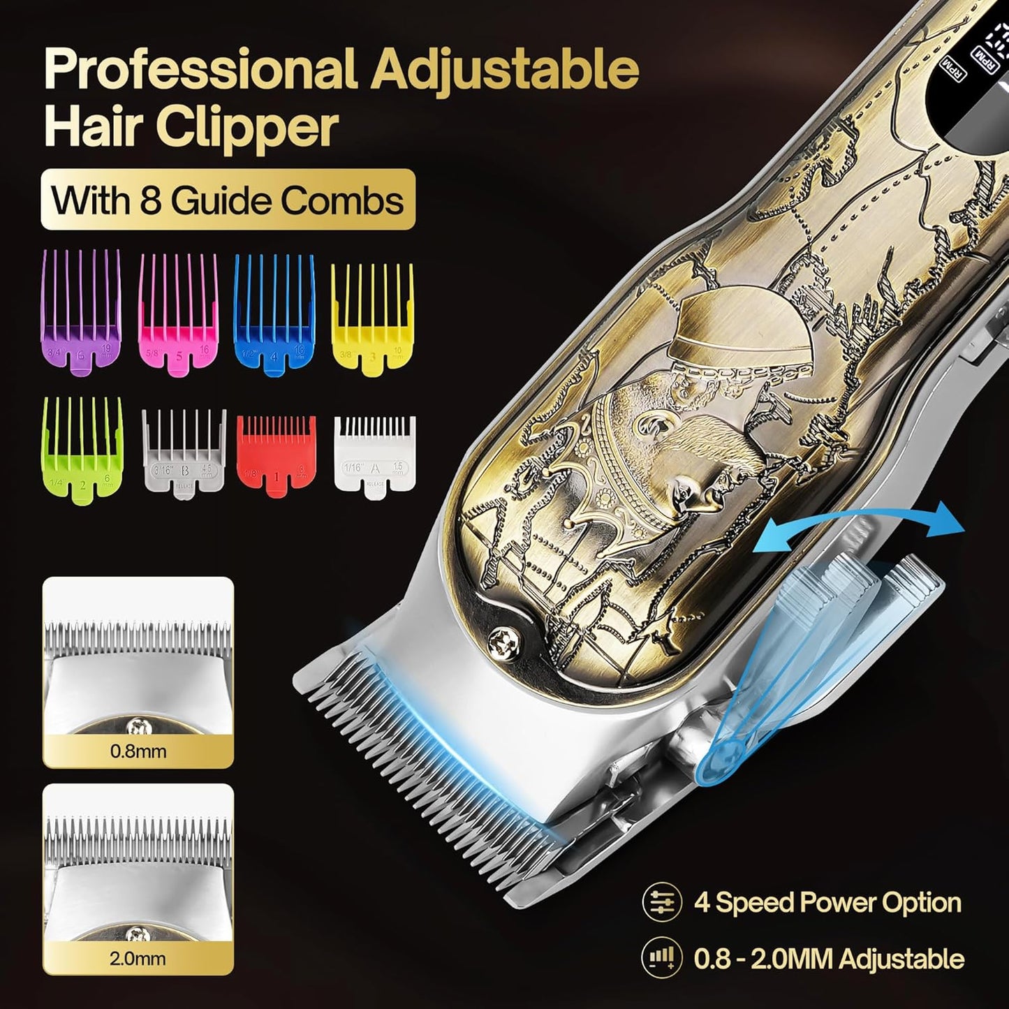 Professional Hair Clippers for Men - Cordless Haircutting Machine with LED Display | Grooming Kit for Barbers