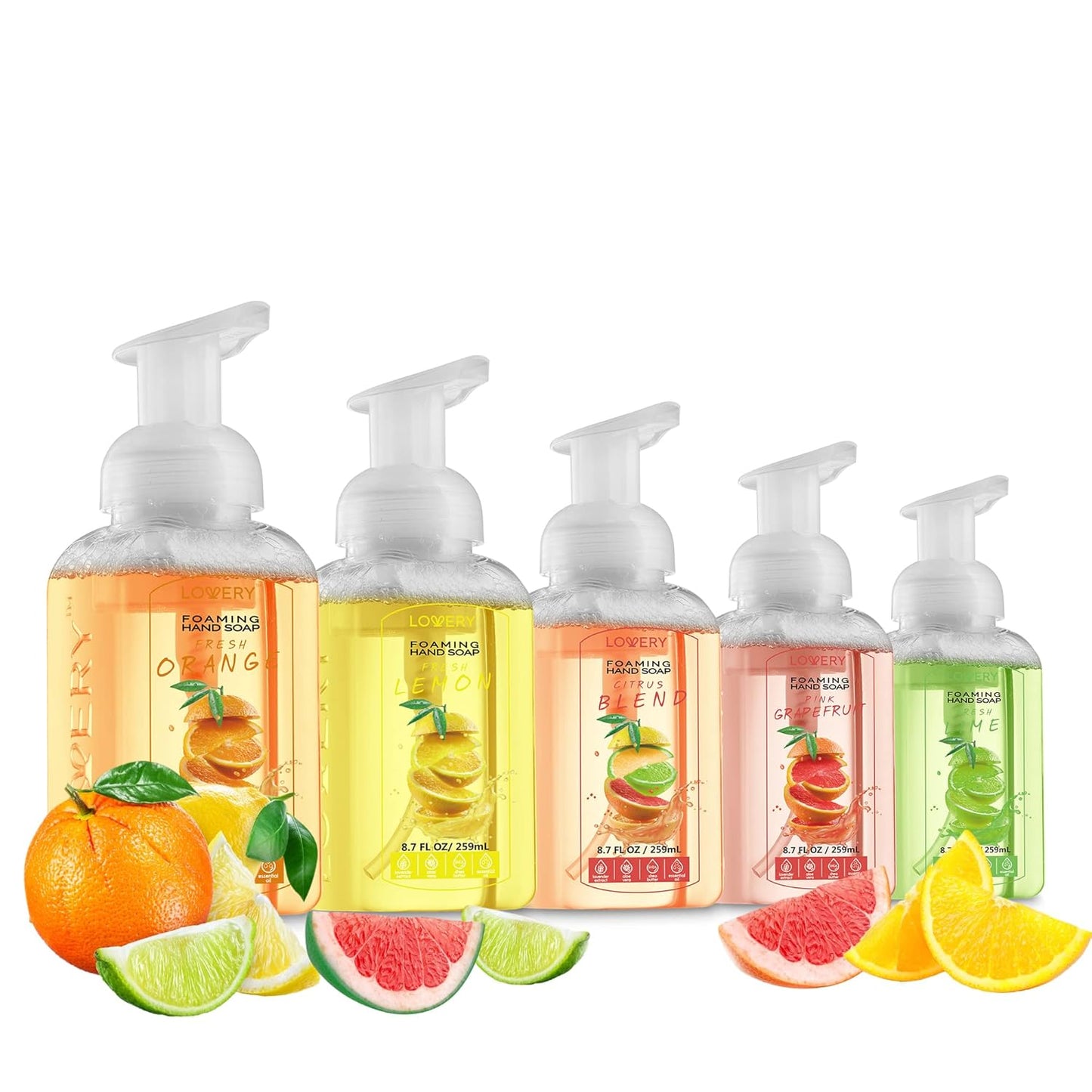 Moisturizing Foaming Hand Soap Pump - 5-Pack | Aloe Vera & Essential Oils, Citrus Blend Fragrances for Kitchen & Bathroom
