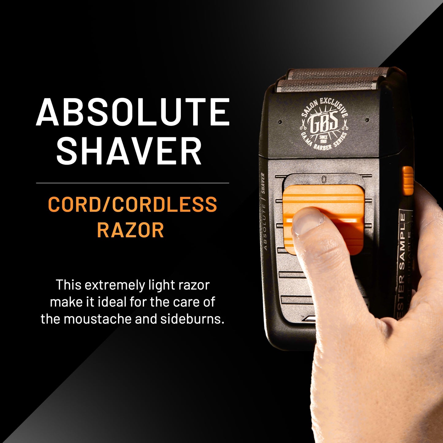 GA.MA GBS Absolute Shaver, Corded & Cordless Professional Grooming Tool with Retractable Detail Trimmer, Dual Oscillating Blades, 90 Min Runtime