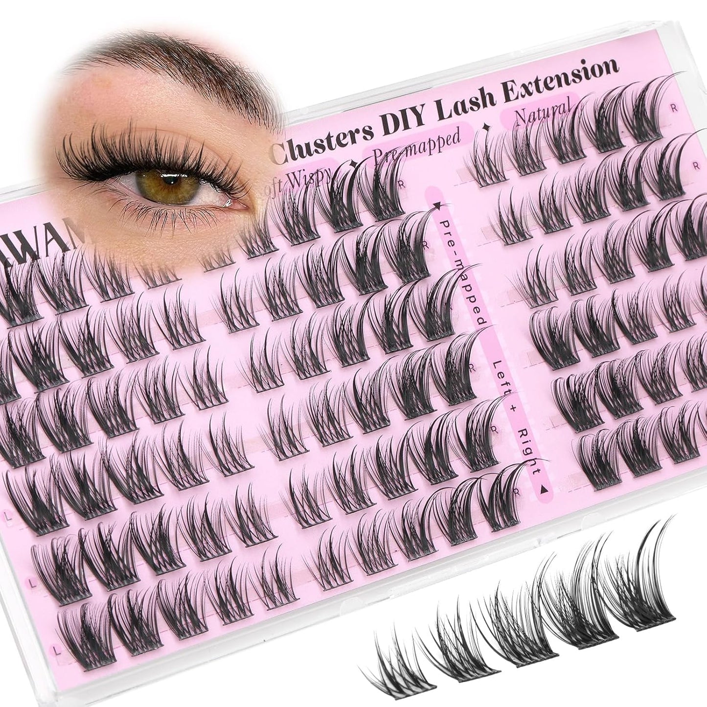 Fox Eye Lash Clusters - Fluffy Wispy Manga Lashes | Pre-Mapped Individual Extensions 8-16mm, Bottom Clusters 5-7mm