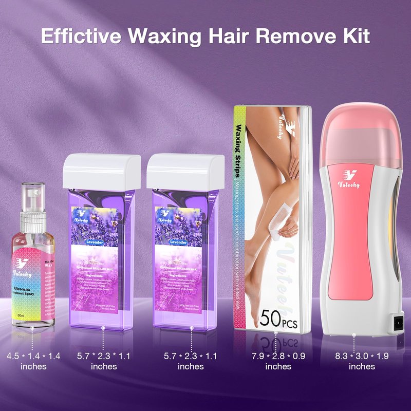 Roll on Wax Kit, Vuteehy Waxing Roller Kit for Hair Removal, Roller Waxing Kit with 2 Wax Cartridges