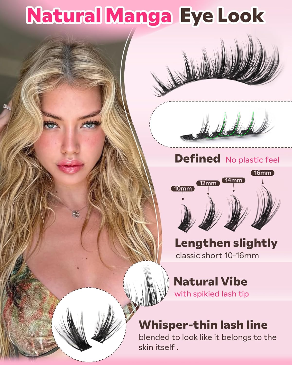 Goddvenus Manga Lash Clusters Kit - 300 Pcs Wispy Fluffy Eyelash Extensions | CC Curve 10-16mm for Anime Cosplay