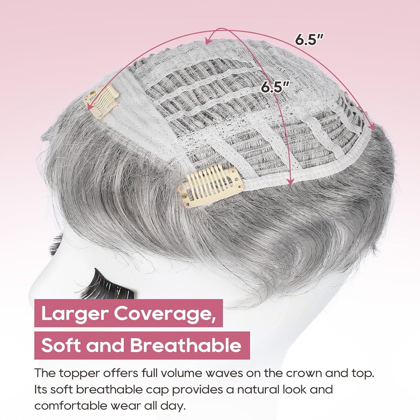 REECHO Hair Topper - Synthetic Short Wiglet for Women | Large Coverage Crown Hairpiece in Silver Mist