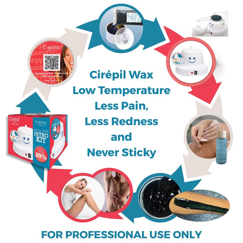 Cirepil - Intro Waxing Kit - Professional Hard Wax Kit for Hair Removal - Includes Happy Heater, Original Blue Wax Beads, Pre & Post Care - DIY Salon Results for Sensitive Skin, Brazilian & Body