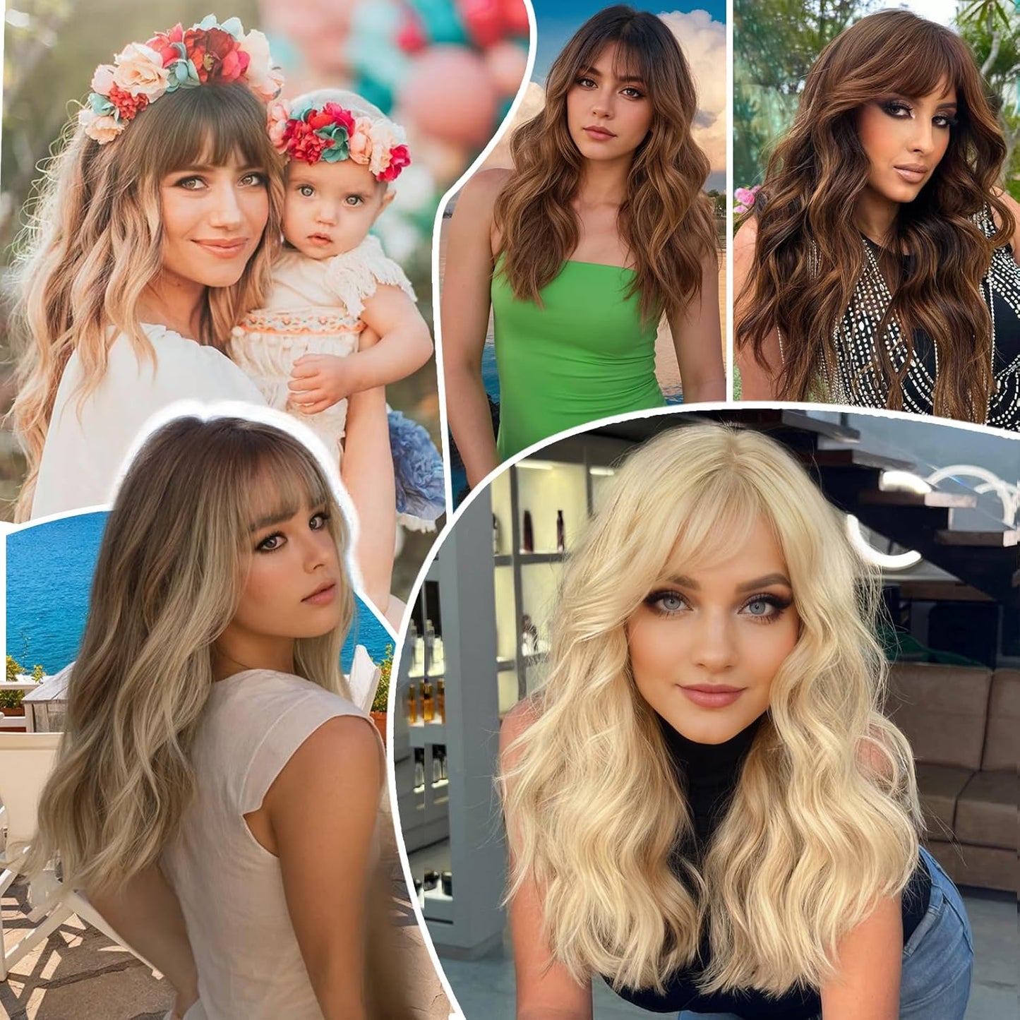 Blonde Wigs for Women - Long Wavy Curly Synthetic Wig with Bangs | Heat Resistant 20 Inch