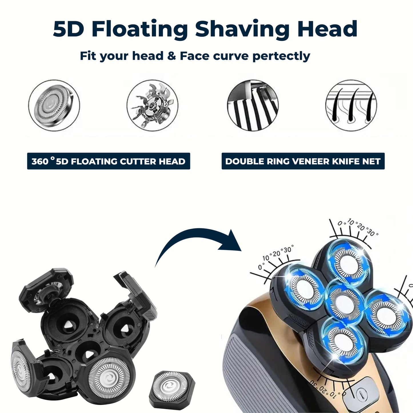3 Pack Shaver Replacement Blades Compatible with Freedom Head Shaver Kit, 5 Blades Shaver Replacement Heads for Head Shavers for Bald Men, Replacement Blades for Head Electric Razor Shaving, 3 Brush
