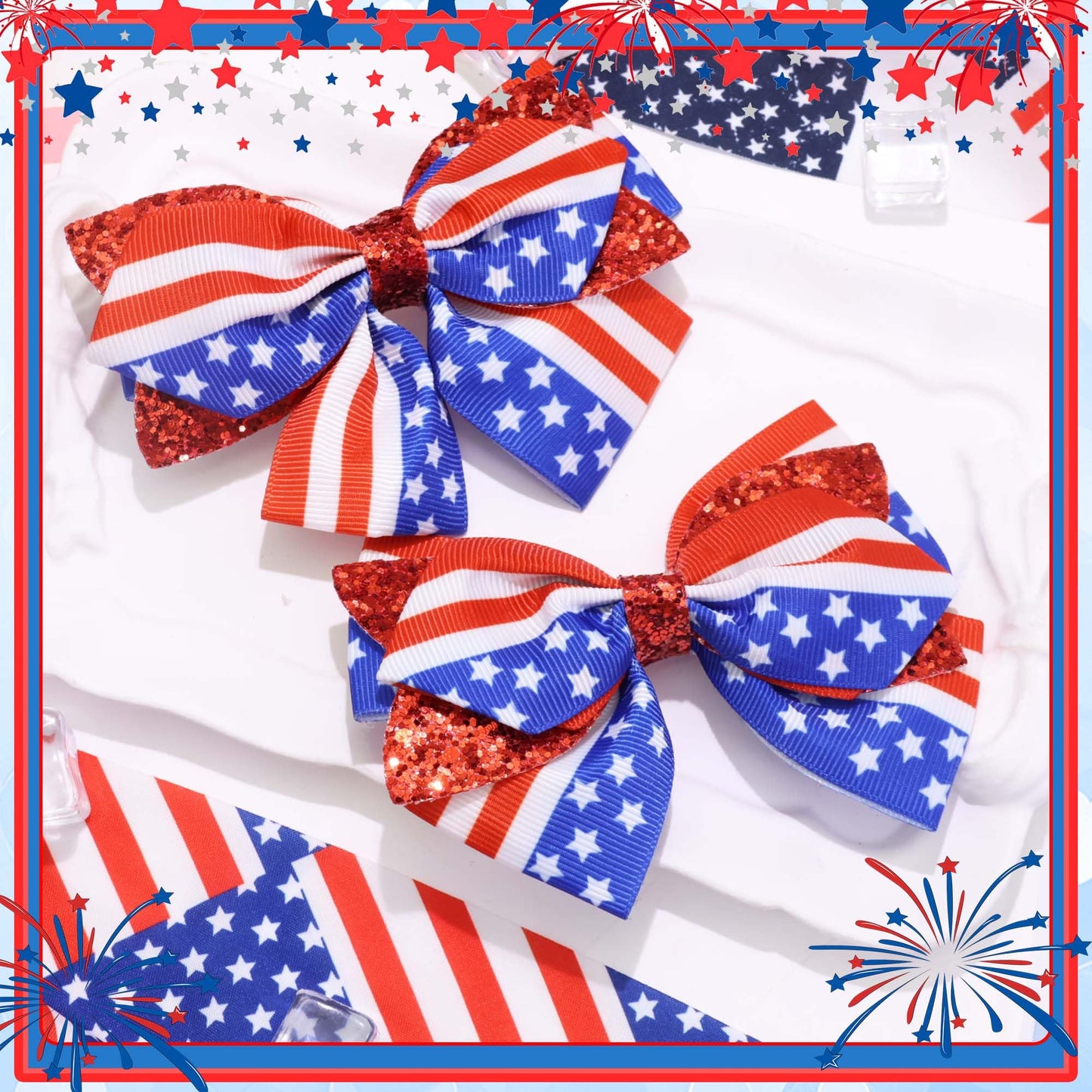 STGDAK Fourth of July Hair Bow Clips Patriotic Hair Clips Independence Day Bowknot Barrette Red White Blue Barrette 4th of July Boutique Bow Toddler Girls Women