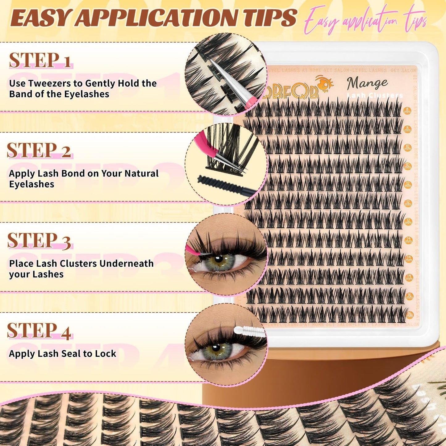 192Pcs Manga Lash Clusters with Spikes, 10mm C Curl Natural Wispy Eyelash Clusters with 0.07mm Thin Band & Waterproof, DIY Individual Lashes Extensions Salon Look for Daily Work and Party