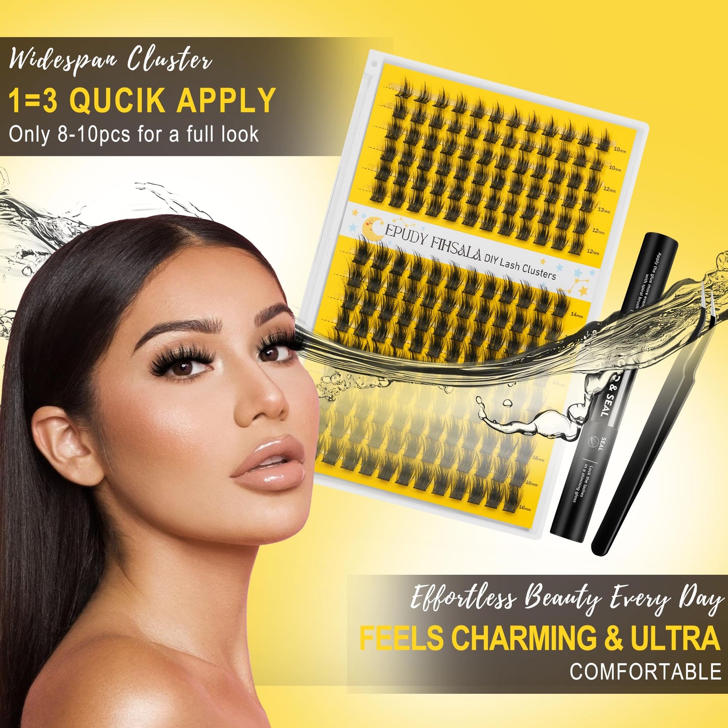 Manga Lash Clusters 10–16mm Volume Lash Clusters 180pcs with Spikes, D-Curly Thick 3D Individual DIY Eyelash Extension Kit with Lash Bond & Seal and Lash Tweezers for Bold Wispy Look EPUDY FIHSALA