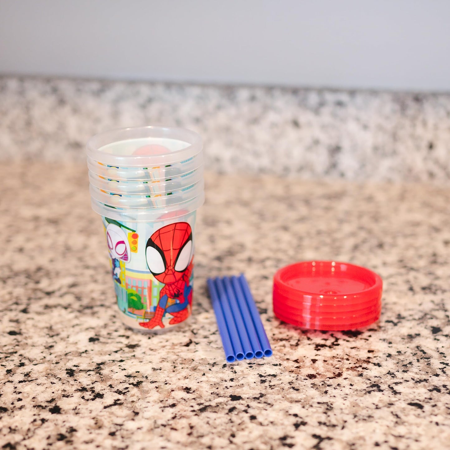 The First Years Spidey and His Amazing Friends Take & Toss Toddler Straw Cups - Spill Proof Toddler Sippy Cups with Snap On Lids and Straws - Spider-Man Gifts and Party Supplies - 10 Oz - 10 Count
