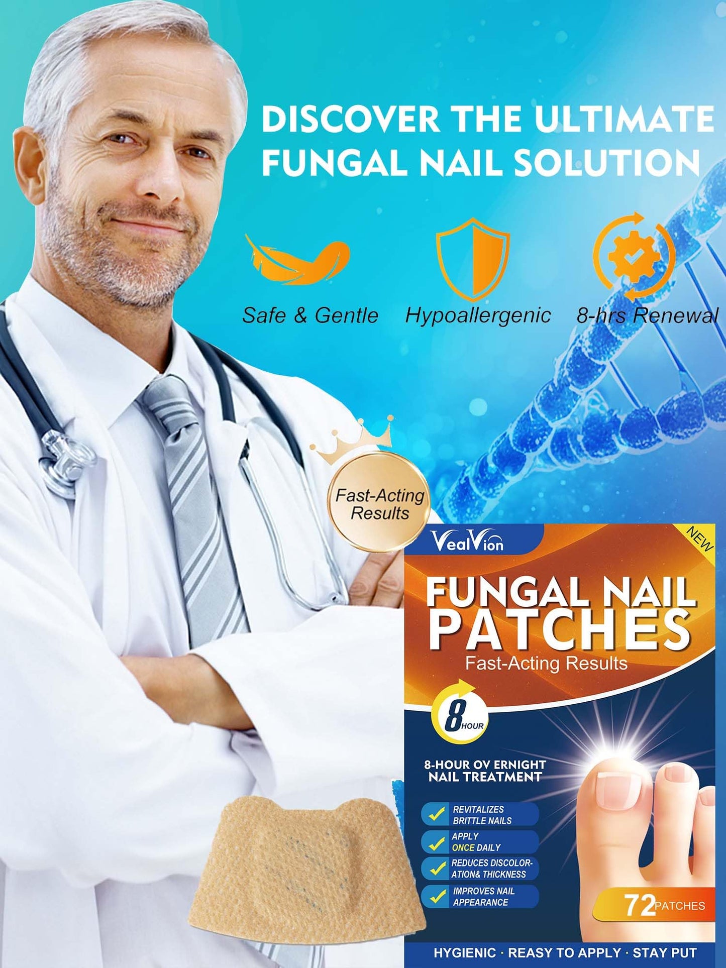 Toenail Fungus Treatment Extra Strength - 72 Pcs Fungal Nail Patches, Nail Repair for Damaged Nails, Overnight Renewal for Men and Women 72