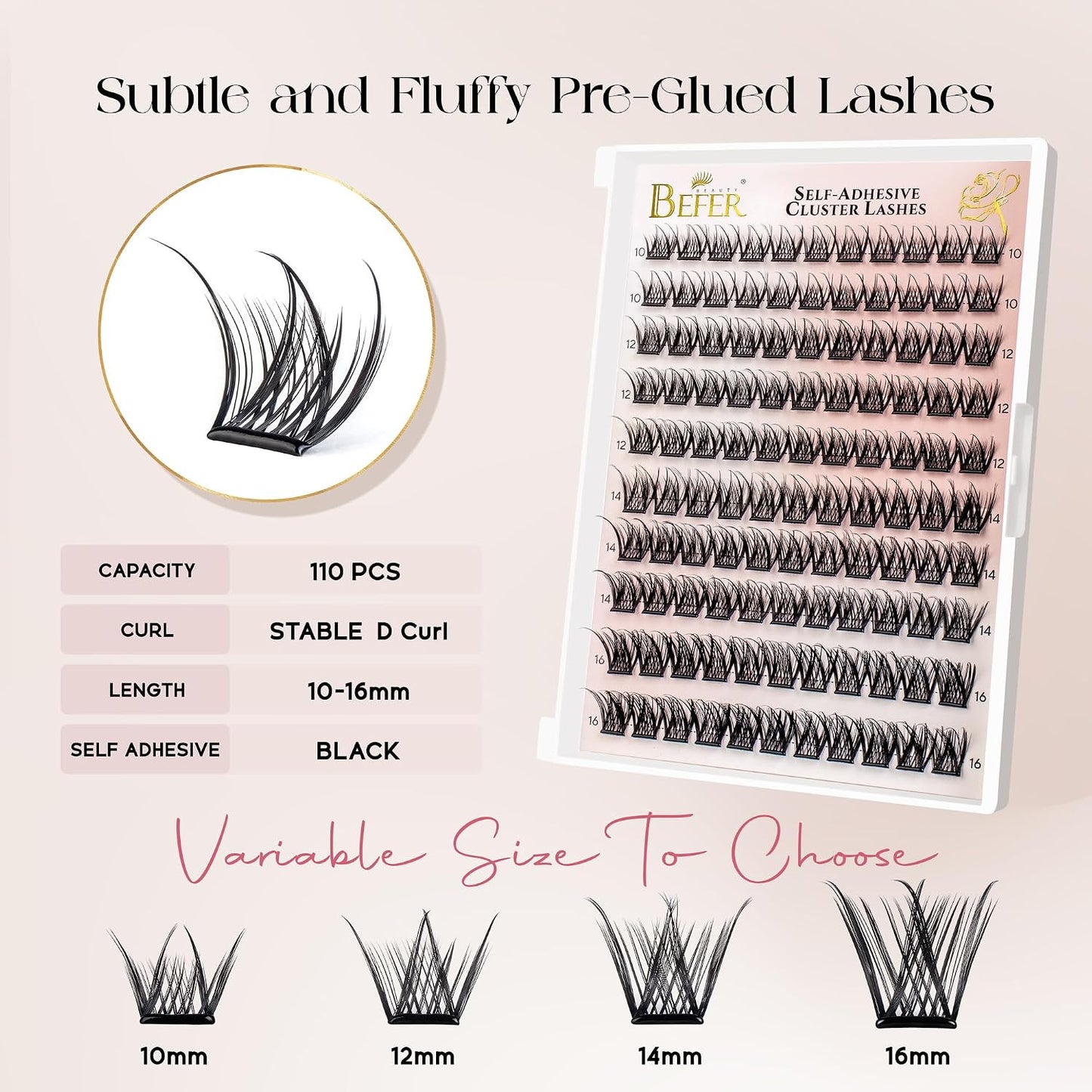 Self-Adhesive Eyelash Clusters - D Curl 10-16MM | Natural Look, Reusable & Easy DIY Application