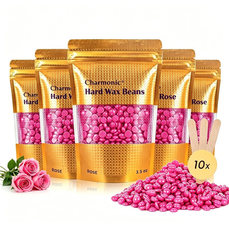 Charmonic Depilatory Wax, 17.5 Oz Hard Body Wax Beans for Women Men, Hair Removal European Beads 500g/1.1 lb (rose)