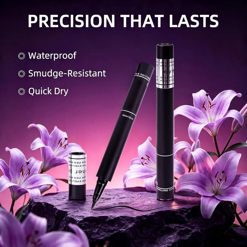 Liquid Eyeliner - Waterproof Black Eyeliner with Ultra Fine Brush | Quick Drying, Smudge Resistant, Intense Pigment, 0.042 Fl Oz