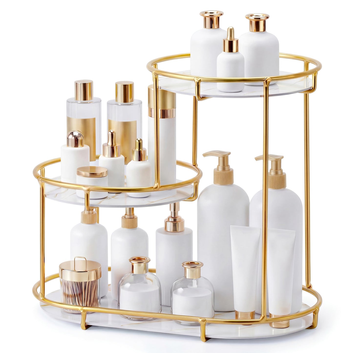HBlife Makeup Organizer for Vanity, 3 Tier Metal Bathroom Countertop Organizers Skin Care Storage, Bathroom Counter Shelf Skincare Holder Perfume Cosmetic Display, Gold