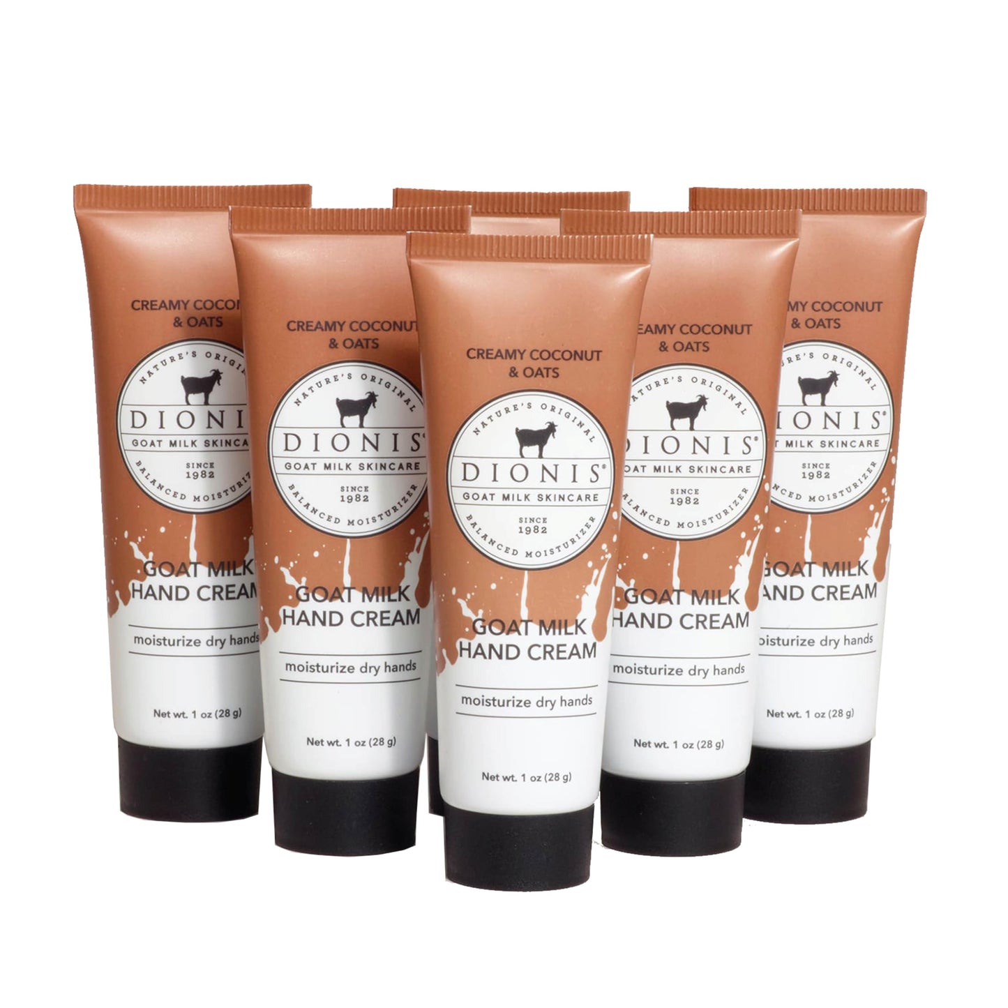 Dionis Goat Milk Hand Cream – Moisturizing Lotion for Dry Skin, Safe for Sensitive Skin - Creamy Coconut & Oats 1 oz (Pack of 6)