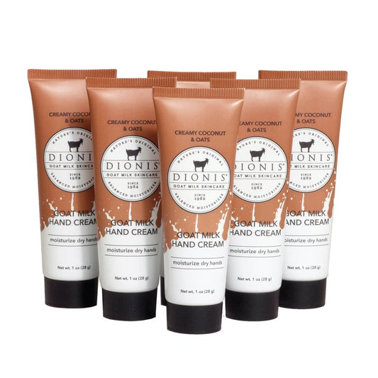Dionis Goat Milk Hand Cream – Moisturizing Lotion for Dry Skin, Safe for Sensitive Skin - Creamy Coconut & Oats 1 oz (Pack of 6)