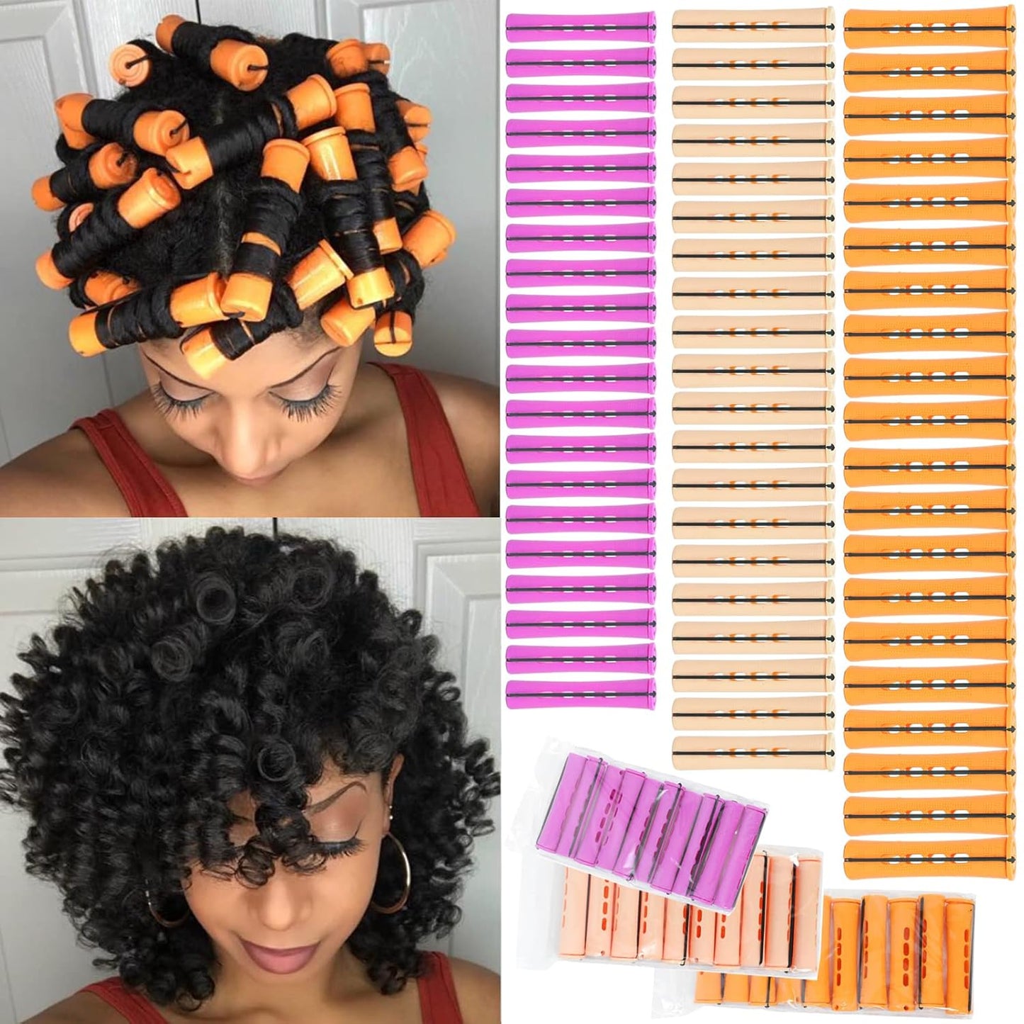 40PCS Perm Rods - Heatless Non-Slip Hair Rollers for Short & Long Hair | 0.59 Inch Grey DIY Hairdressing Tools