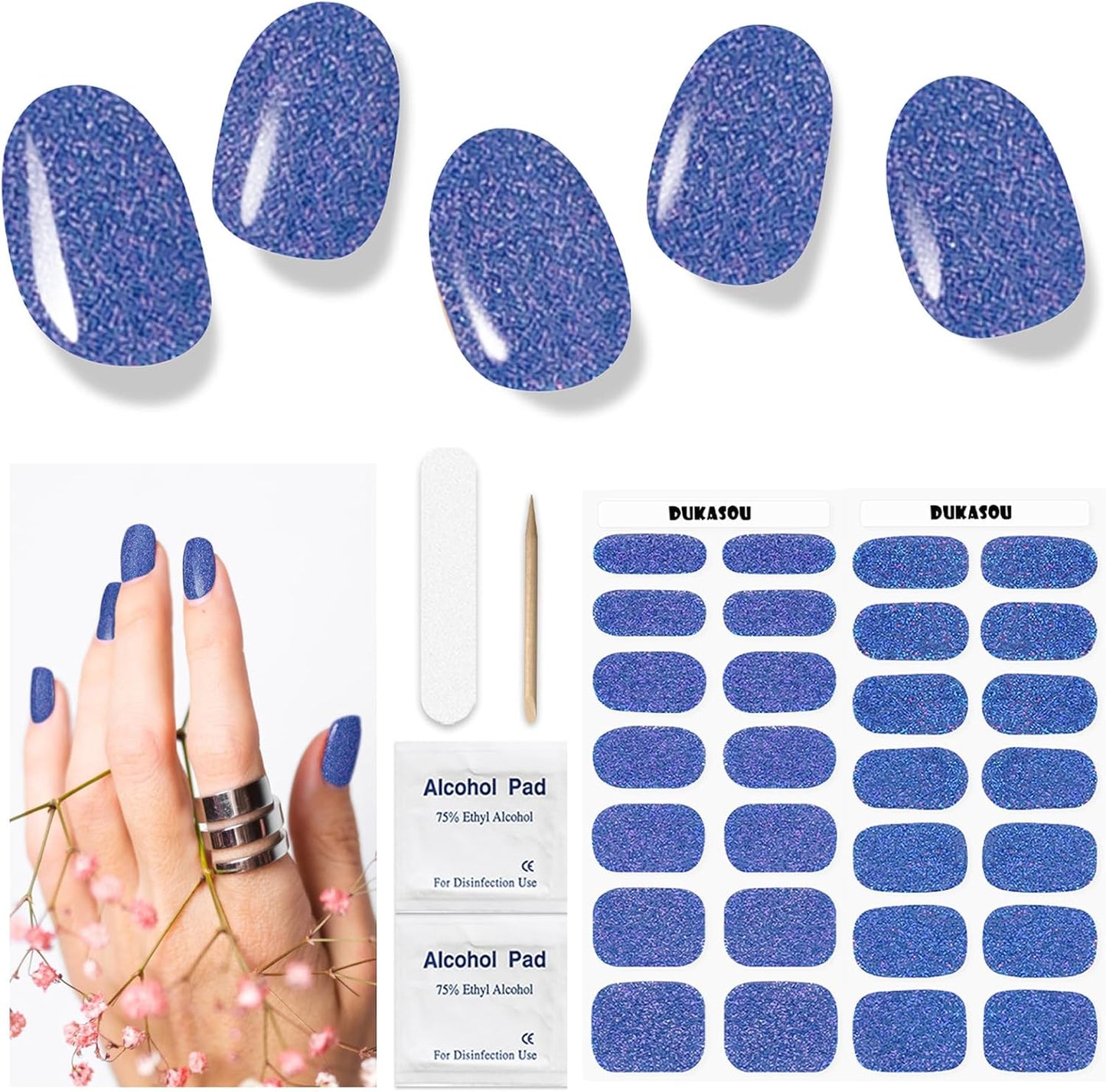 Gel Nail Strips - Semi-Cured UV Nail Stickers for Long-Lasting Manicure | 28 Pcs Light Blue