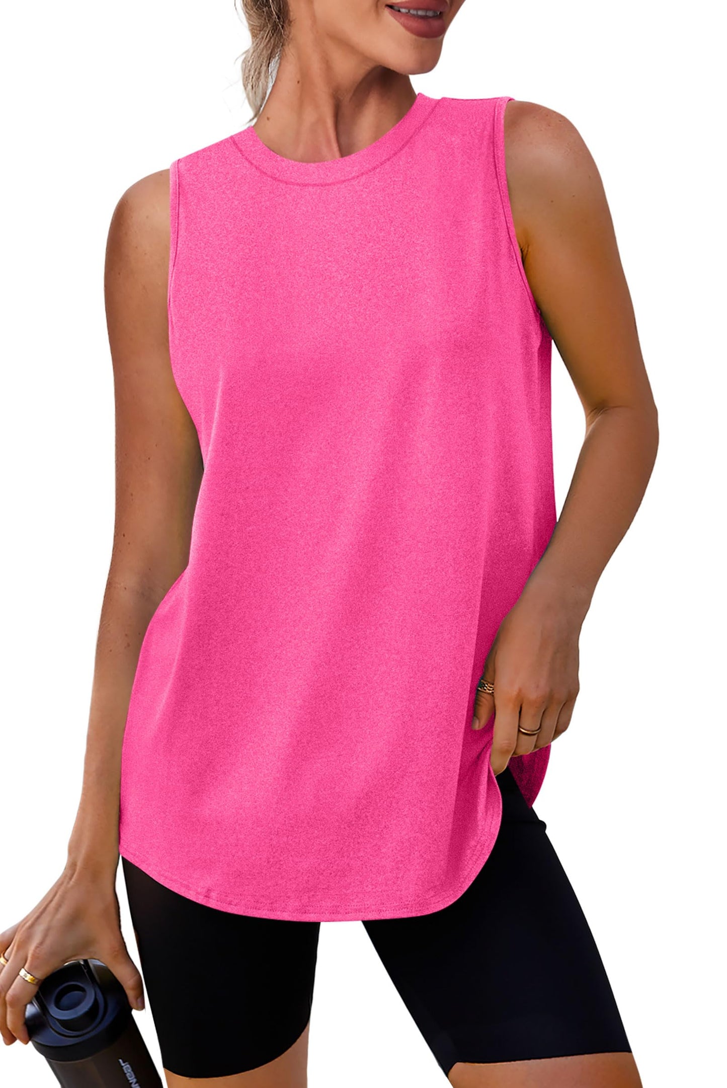XIEERDUO Women's Sleeveless Workout Shirts Exercise Running Tank Tops Active Gym Tops Pink L