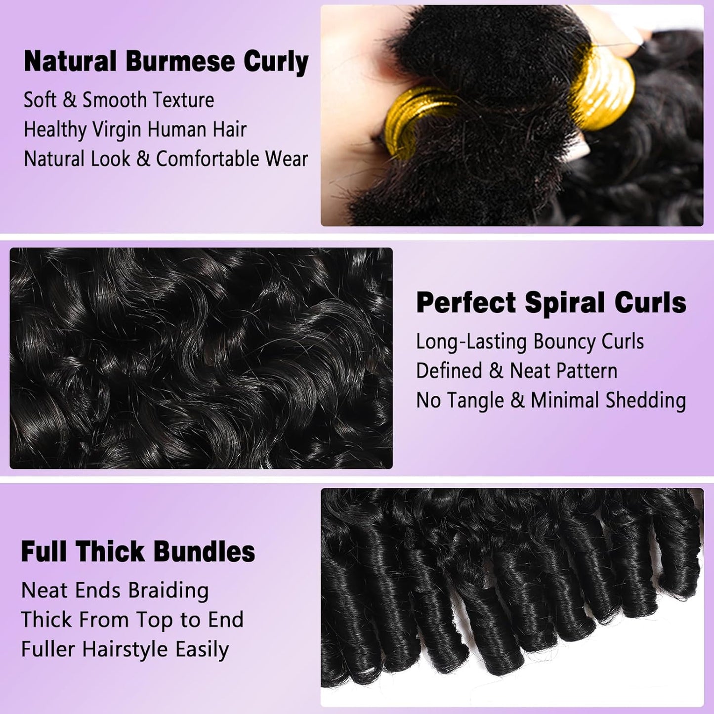 15A Human Braiding Hair - Boho Burmese Curly Spiral Ends | 18 Inch, 60g Bundle for Salon-Quality Styles