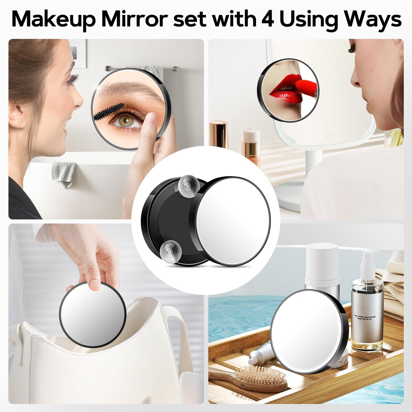 MIYADIVA Magnifying Mirror Set, 20x&30x&40x Suction Cup Makeup Mirror, 2 Tweezers & Storage Bag, 3.5 Inch Compact Mirror for Travel, Bathroom, Home, Gifts for Women