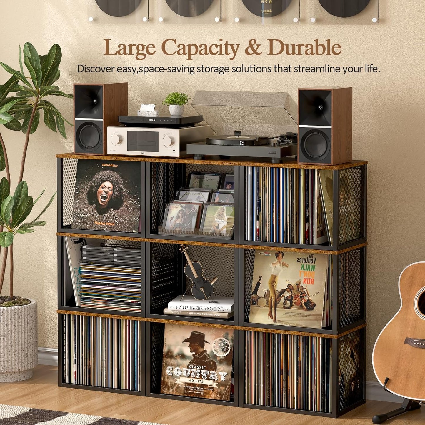 Stackable Closet Organizers - Multifunctional Storage Baskets with Wood Top | 3 Pack, Black