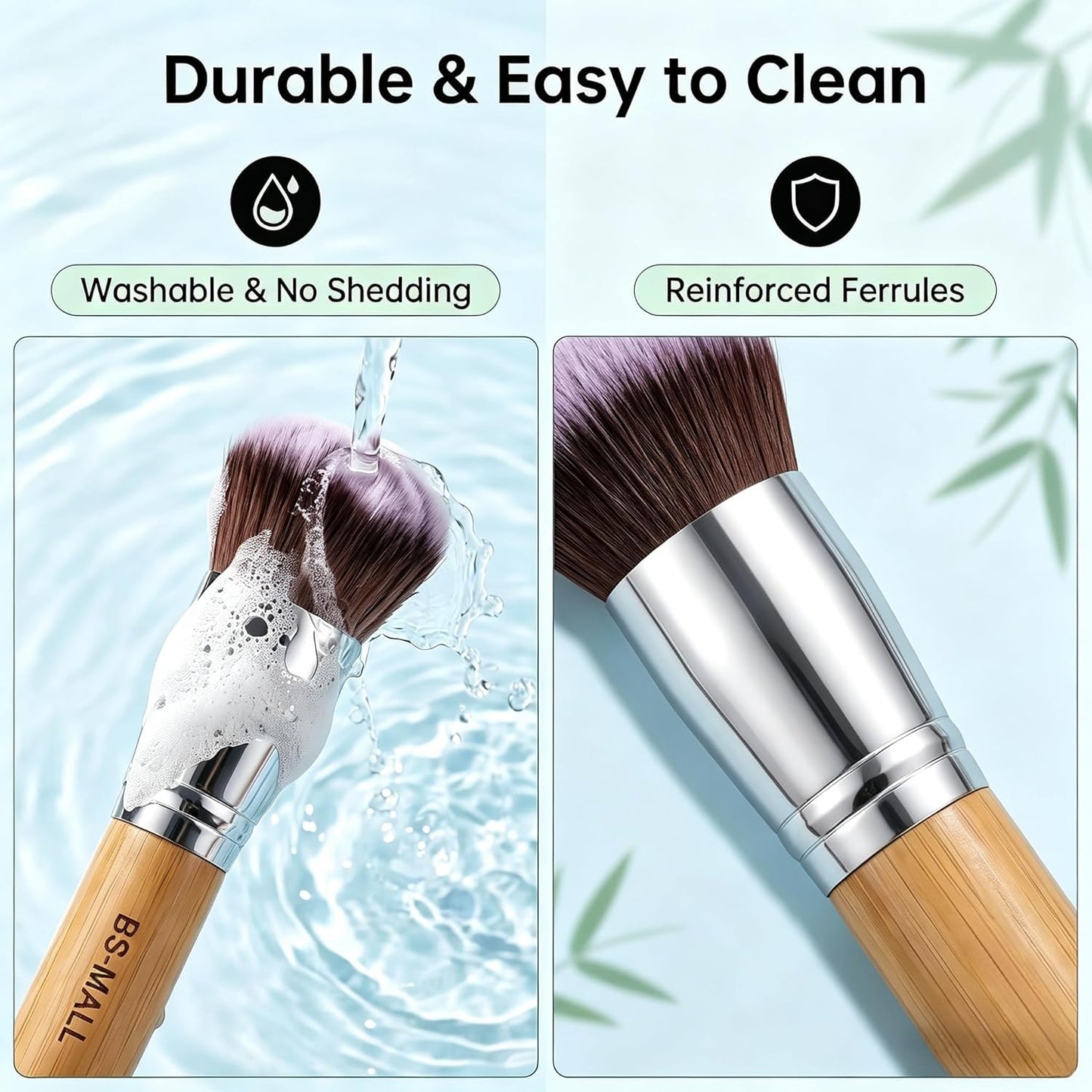 BS-MALL Makeup Brush Set - 11 Pcs Professional Bamboo Brushes for Foundation, Blush & Eyeshadow | Ideal for Travel & Beginners