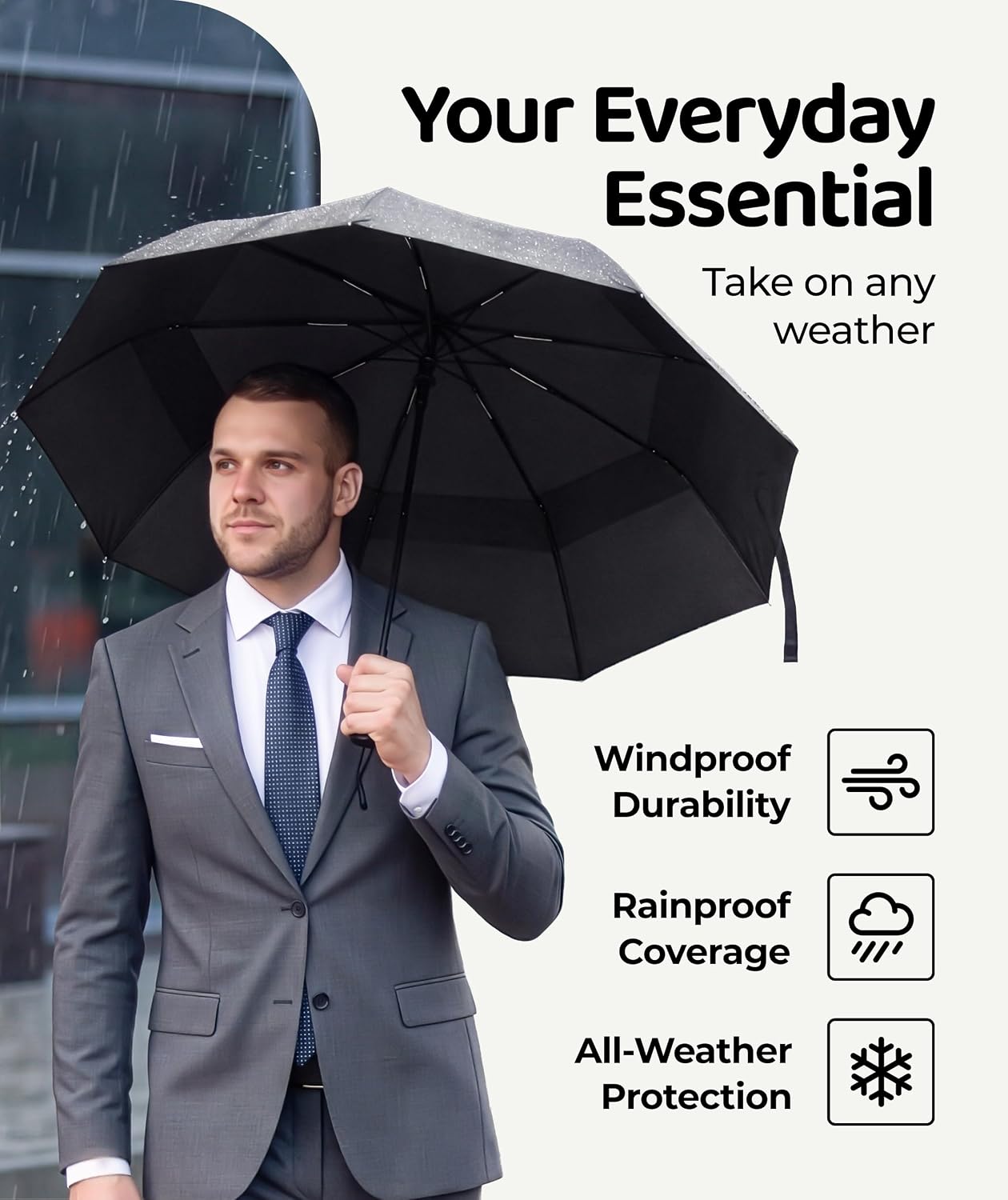 Windproof Travel Umbrella - Compact Auto Folding Design | Withstands 100MPH Winds, Durable & Lightweight for Men & Women