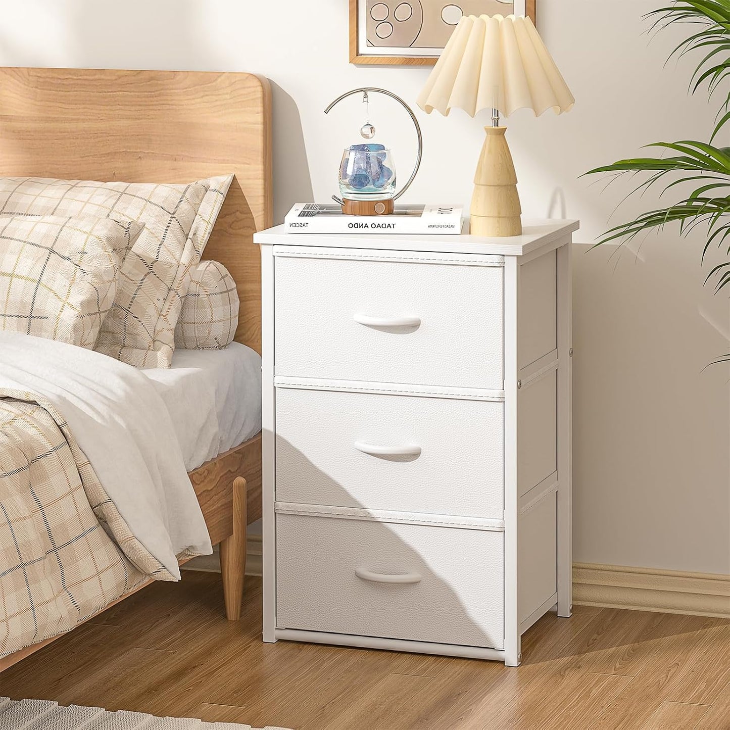 DAOUTIME Stackable Storage Drawers - 2-Pack White Closet Organizer with Wooden Top & Metal Frame | Versatile Dresser for Bedroom & Living Room