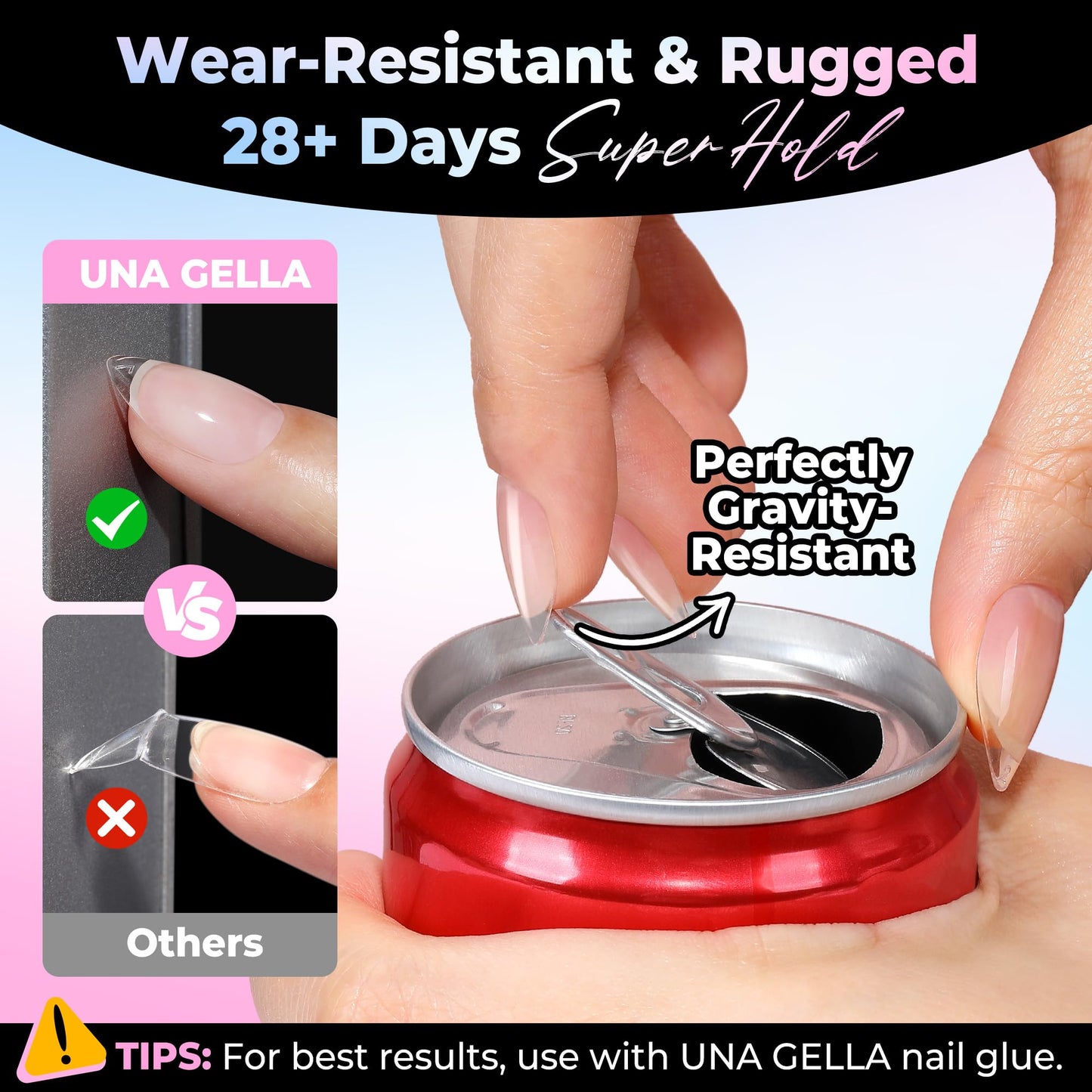 UNA GELLA Short Almond Gel Nail Tips 15 Sizes 300PCS Pre-Etched Soft Gel Clear Nail Tips Easy DIY Salon Short Almond Press On Nails Snug Fit Acrylic Fake Tips Extensions Long-Lasting Hold