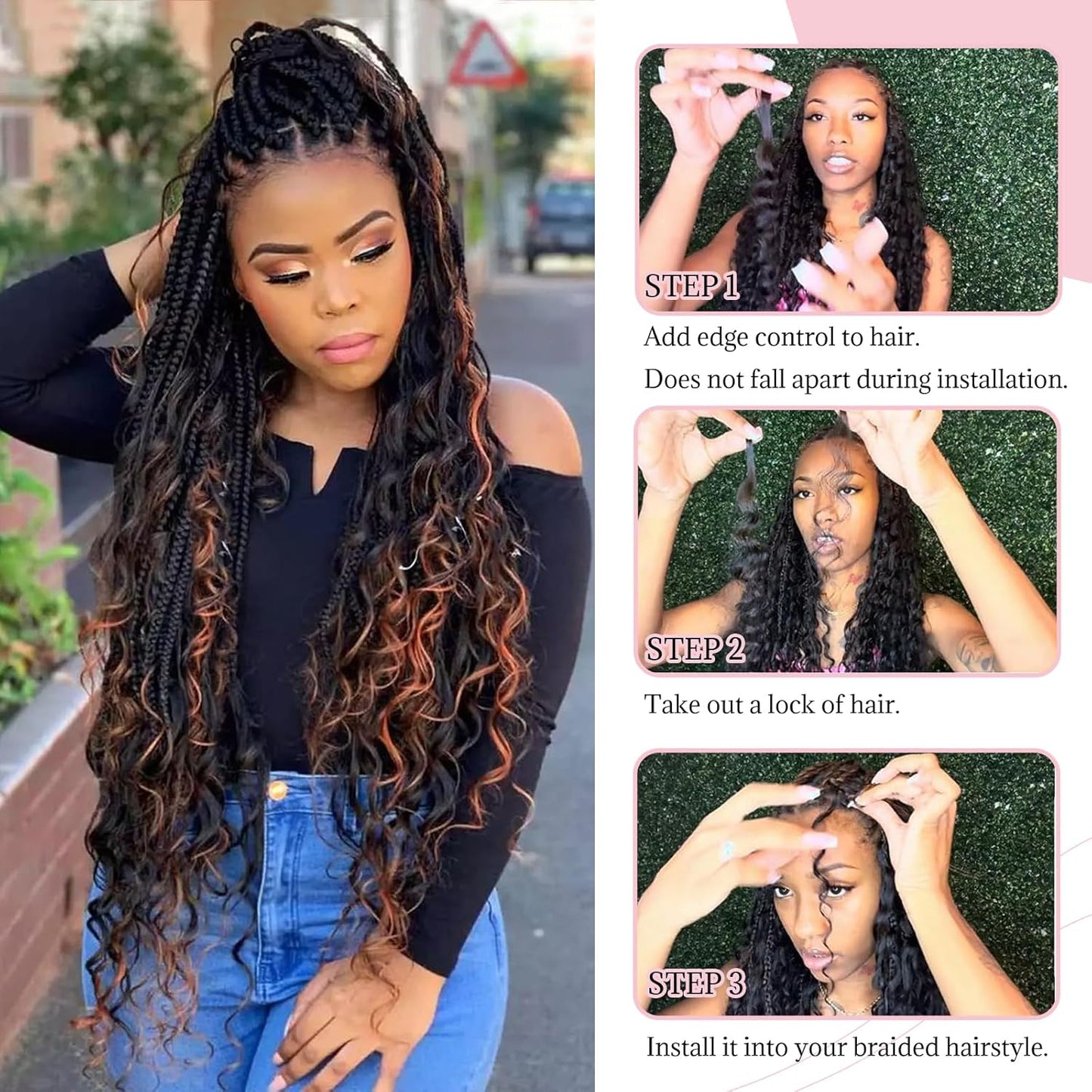 Braiding Human Hair Water Wave - 2 Bundles 100g Ombre Curly Extensions | 14 Inch Black/Brown Highlights