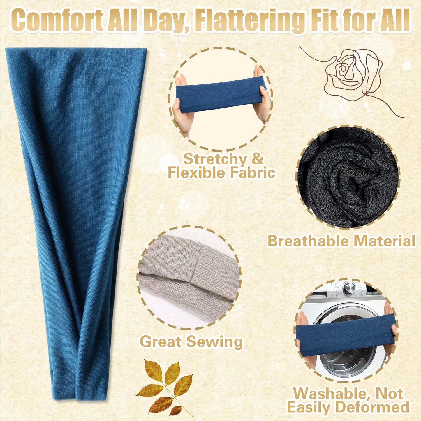 FARSYOD Wide Headbands for women Non Slip Sweat Hairbands Solid Color Head Wraps Fashion Workout Turban Band Soft Stretchy Hair Bandana for Girls Women Daily Summer Vacation 6 Pack