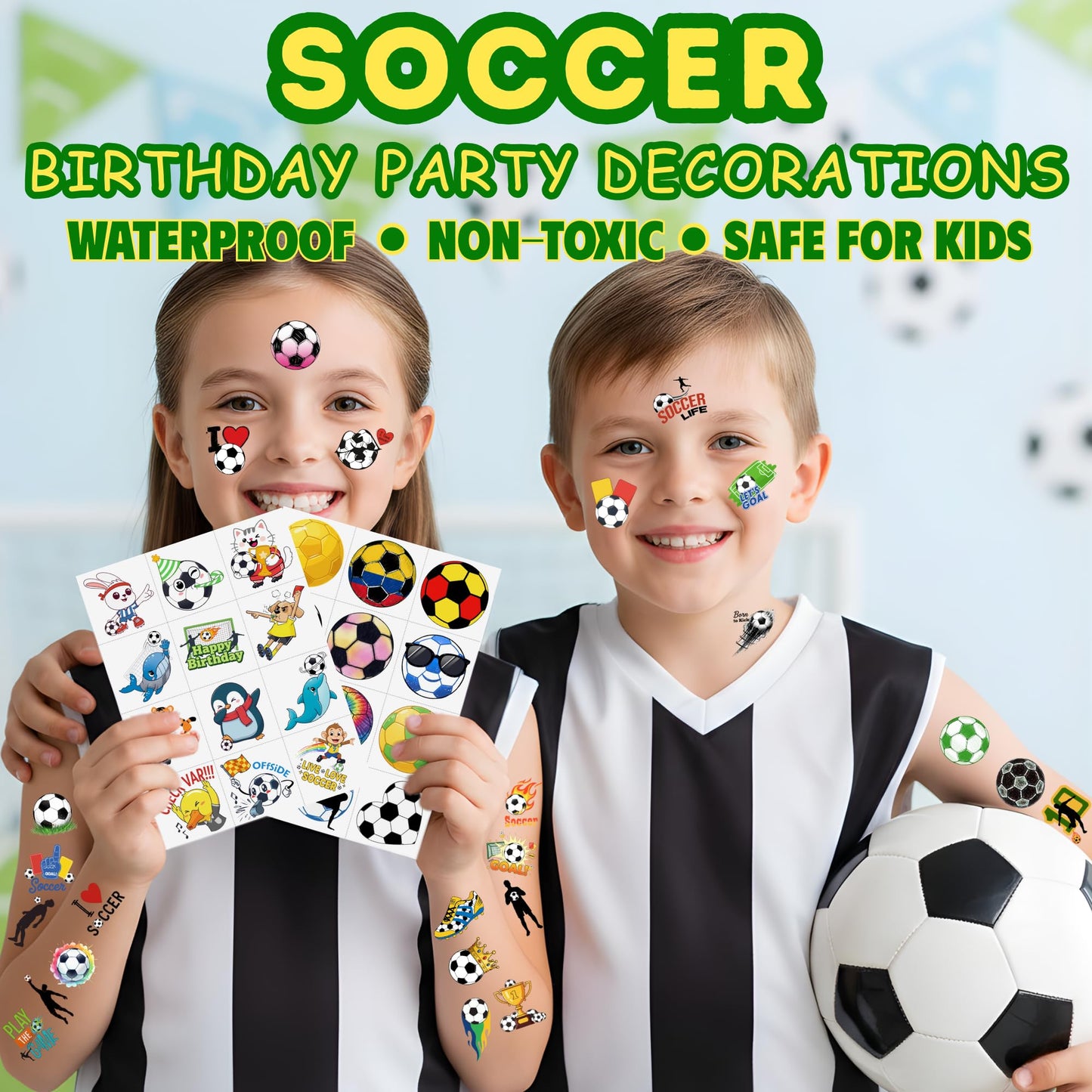 96PCS Soccers Temporary Tattoos Stickers - Sport Soccer Themed Birthday Party Favors Birthday Party Decorations Supplies Accessories Gift Idea For Kids Teen Boys Girls Classroom Prizes Rewards