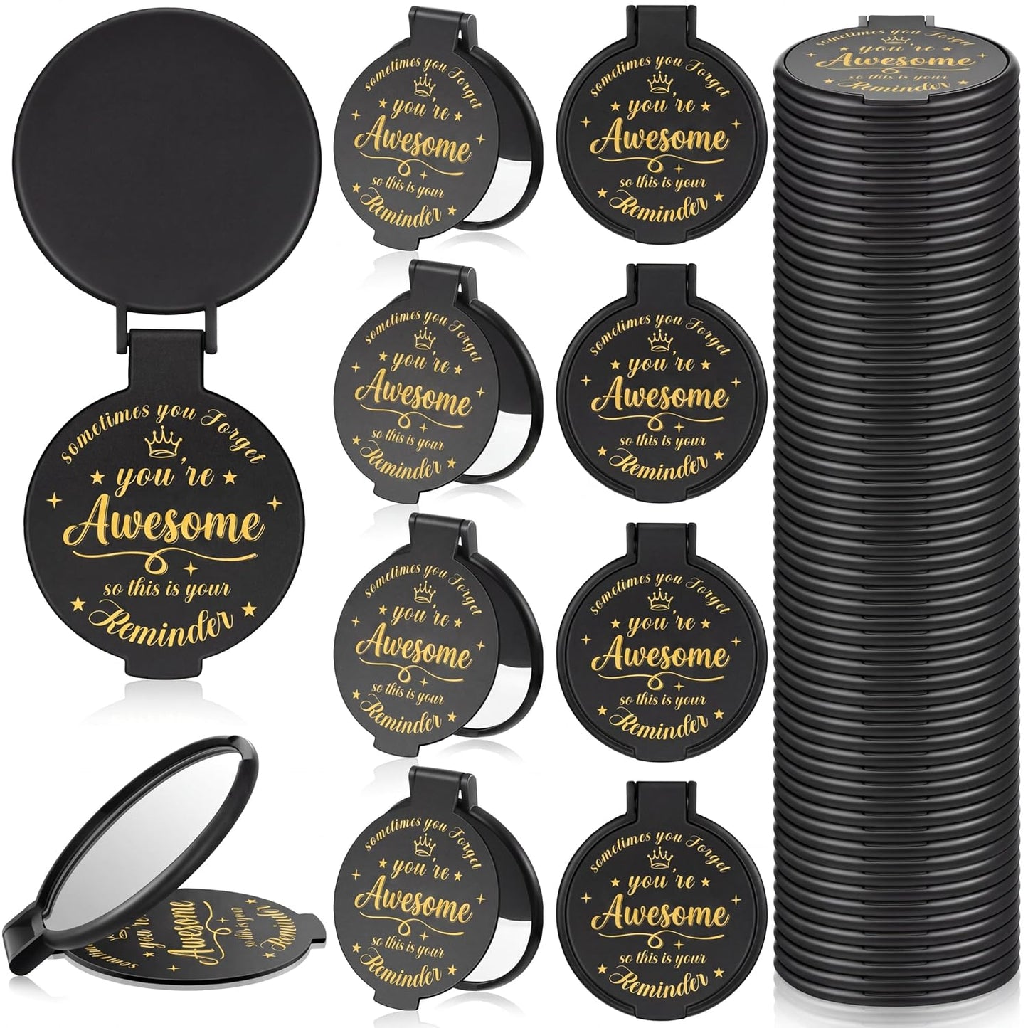 Inspirational Compact Mirror Set - 36 Pcs 2.76 Inch Mini Mirrors | Perfect Galentine's Day Gifts for Women