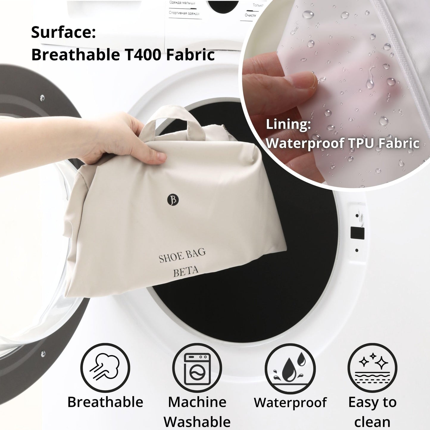 tianzong Shoe Bags for Travel, Waterproof Shoe Storage Organizer with Zipper for Men and Women (1 Pack, Beige)