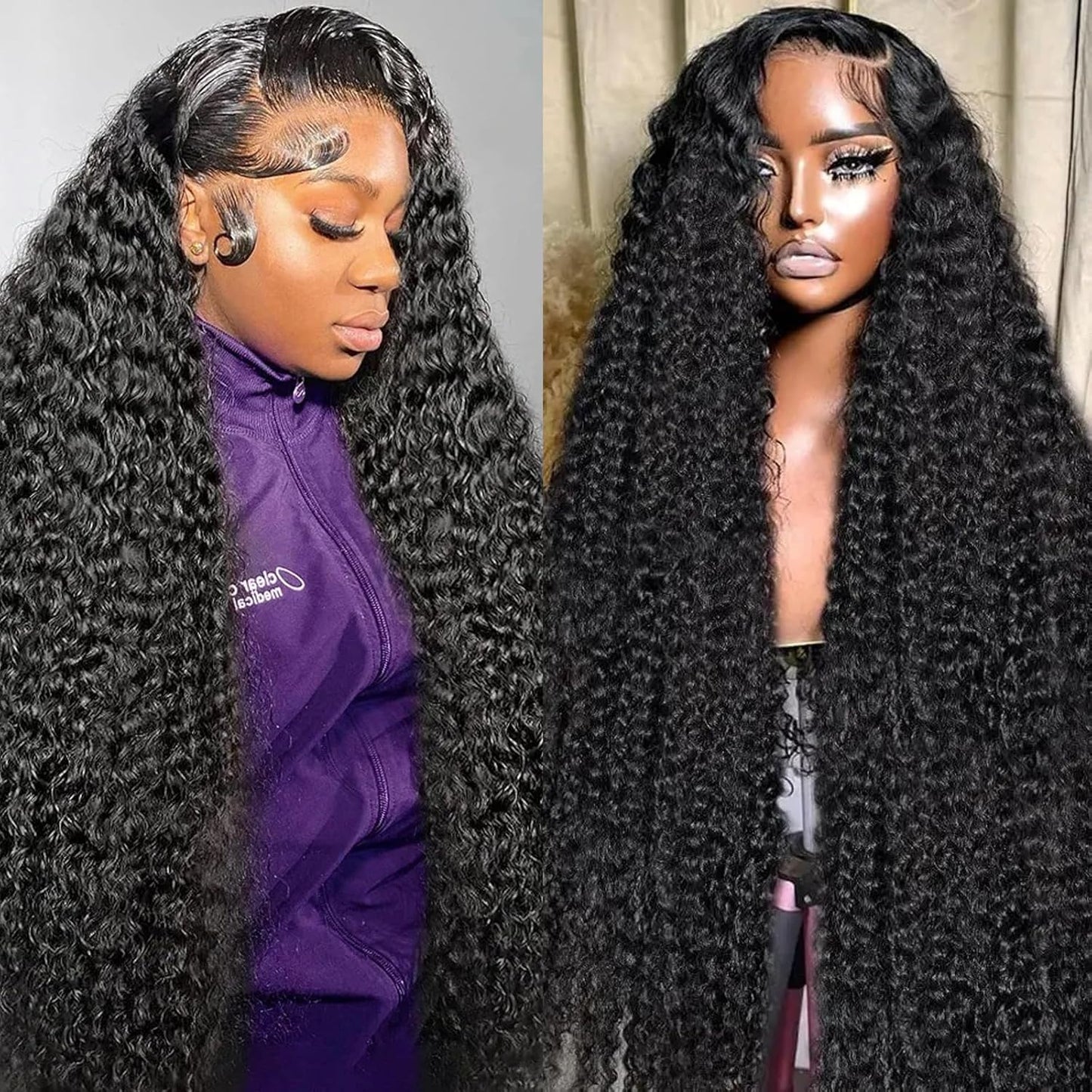 32-Inch Water Wave Red Human Hair Wig - 99J Burgundy Lace Front | Deep Wave 13x6 HD Curly Wig for Women