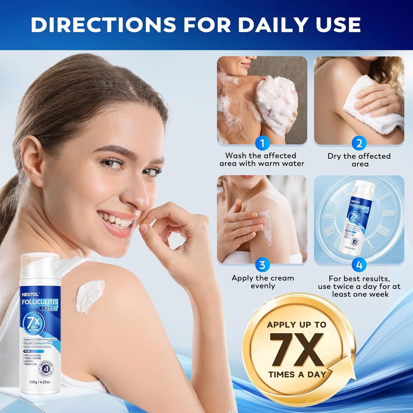 Folliculitis Treatment Cream - 7X Fast-Acting Ointment for Scalp, Face & Body | Relieves Itching & Redness - 120g