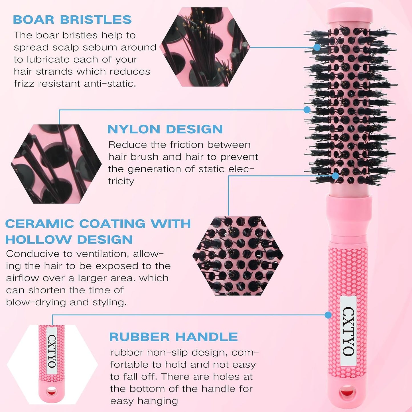 Round Brush for Blowout - Nano Thermal Ceramic & Ionic Tech for Short Hair | 2.0 Inch Barrel