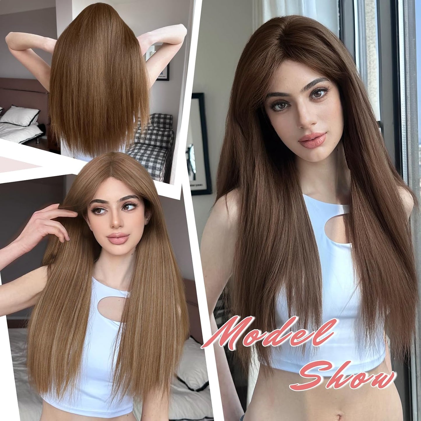 Clip-In Hair Toppers for Women - 24 Inch Straight Synthetic Hairpiece | Golden Brown & Bleach Blonde Mix