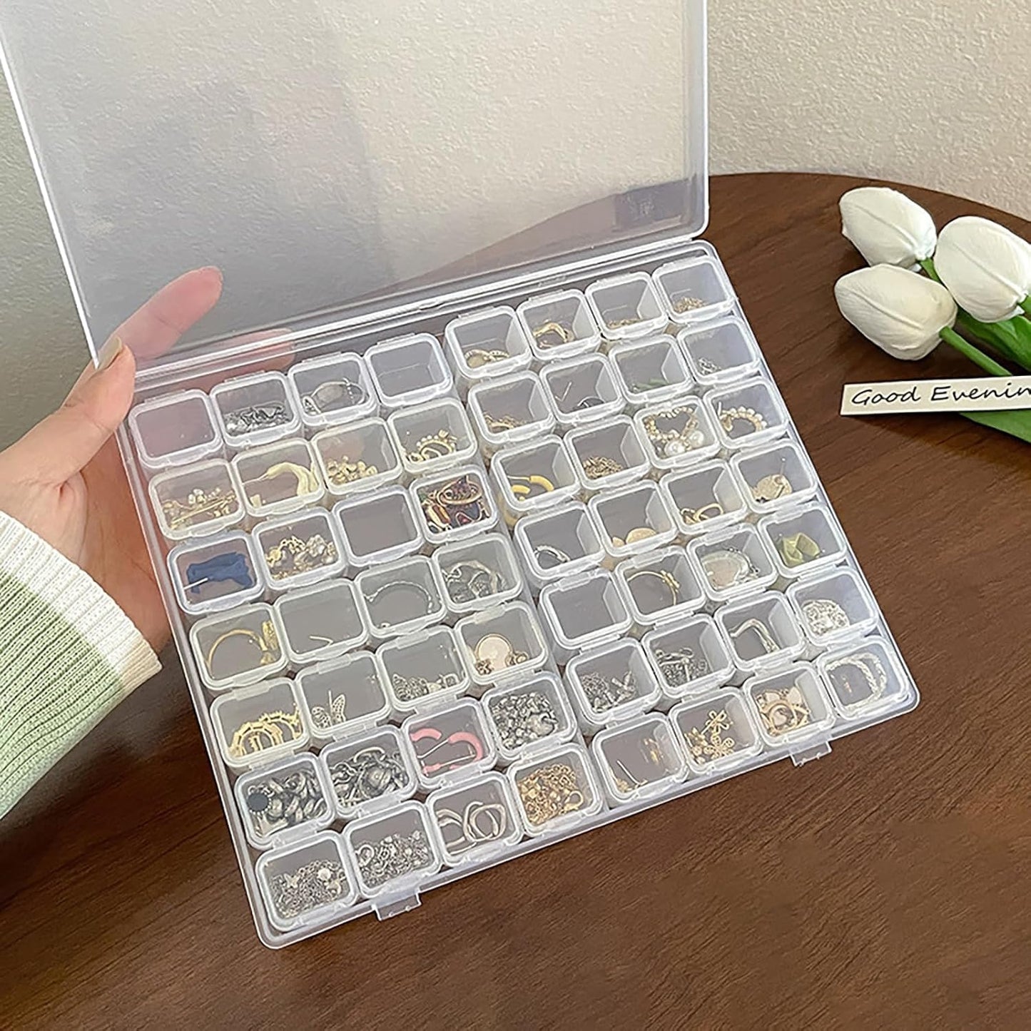 56 Grids Jewelry Box, Plastic Jewelry Organizer for Earring Storage and Necklace Holder, Clear Jewelry Travel Case for Ring, Beads and Small Items, Versatile Jewelry Holder Display for Women(56 Grids)