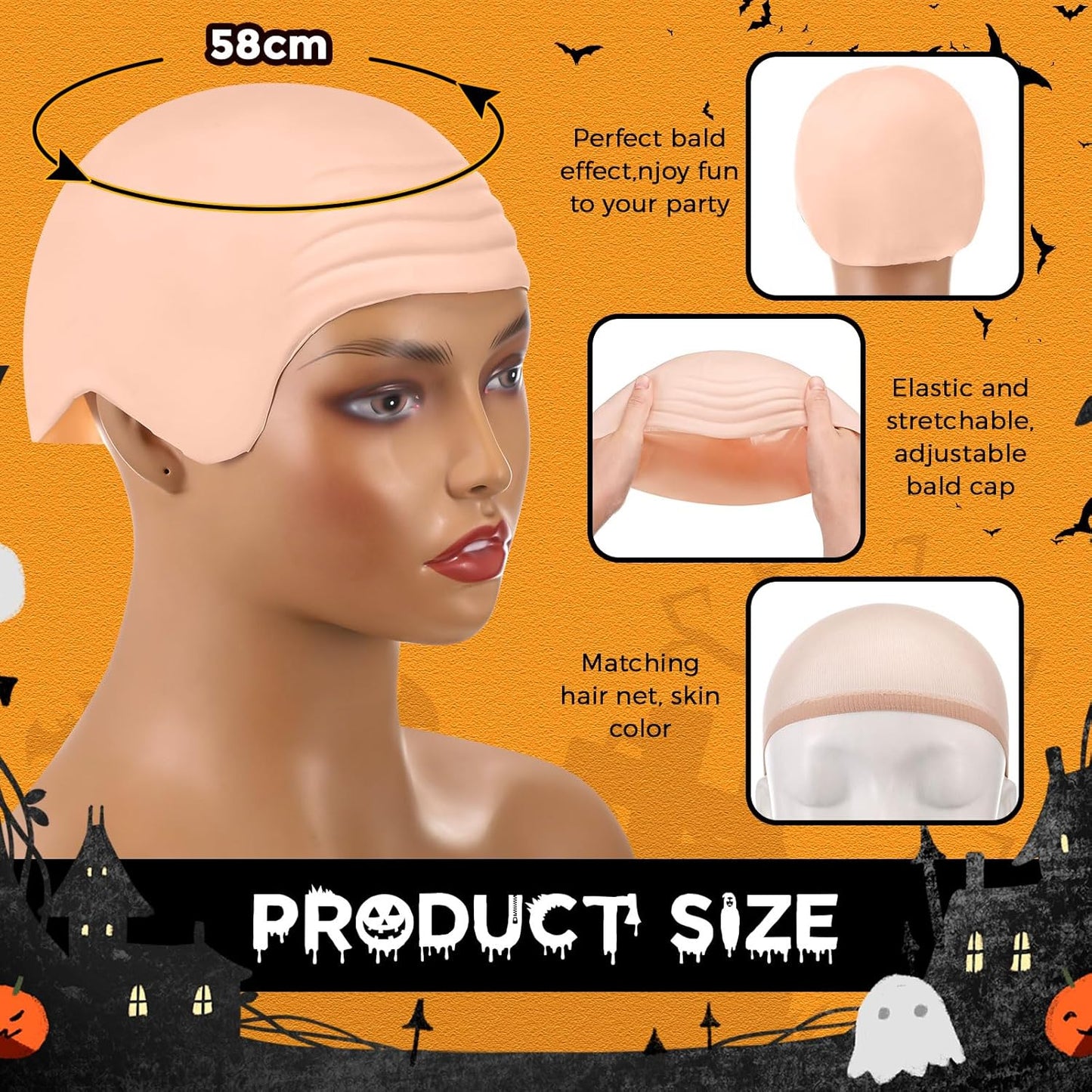 Bald Caps for Men & Women - 6 Pcs Latex Bald Head Wig Caps | Cosplay & Halloween Accessories (Beige, Medium)