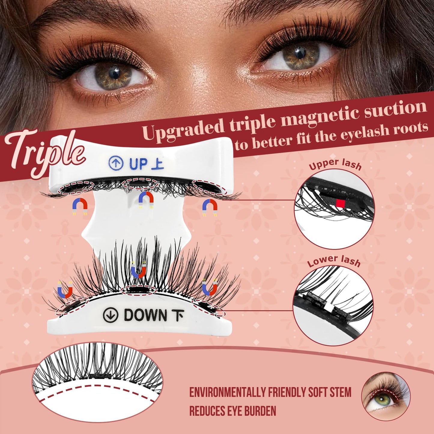 Higu clace Magnetic Eyelashes with Applicator, 1 Pair Reusable Magnetic Lashes Without Eyeliner, Magnetic Eyelashes Natural Look, No Glue Needed (XTY-A03)