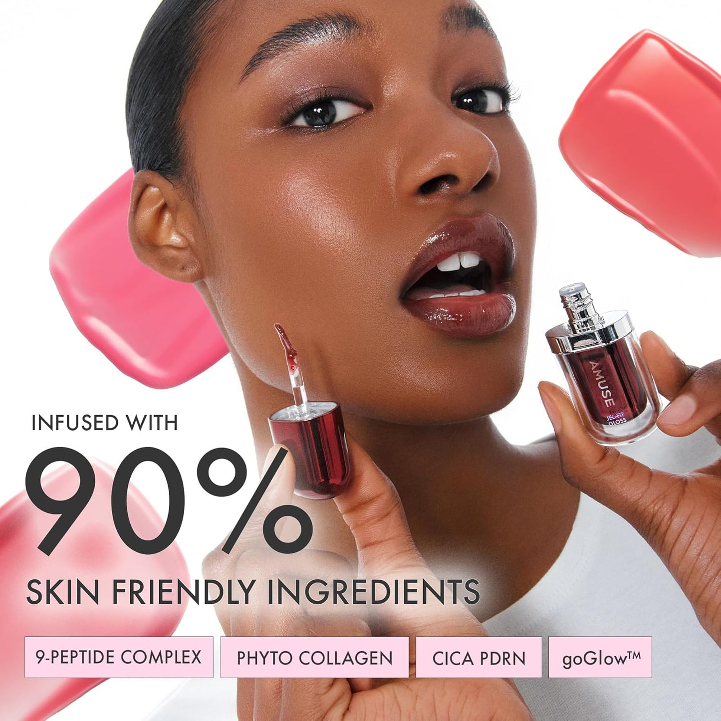 Jel-Fit Tinted Lip Gloss - Caffeine Cherry Ultra Shine Plumping Lip Stain | Hydrating Vegan K-Beauty Tint