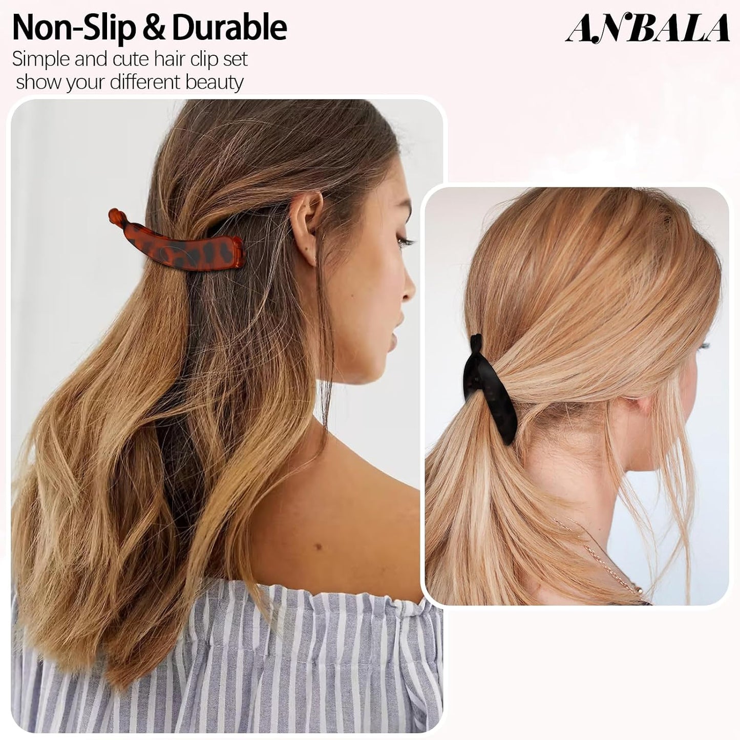 French Banana Hair Clips - 6 Pcs Set for Thick/Thin Hair - Ponytail Holders | Black & Tortoise