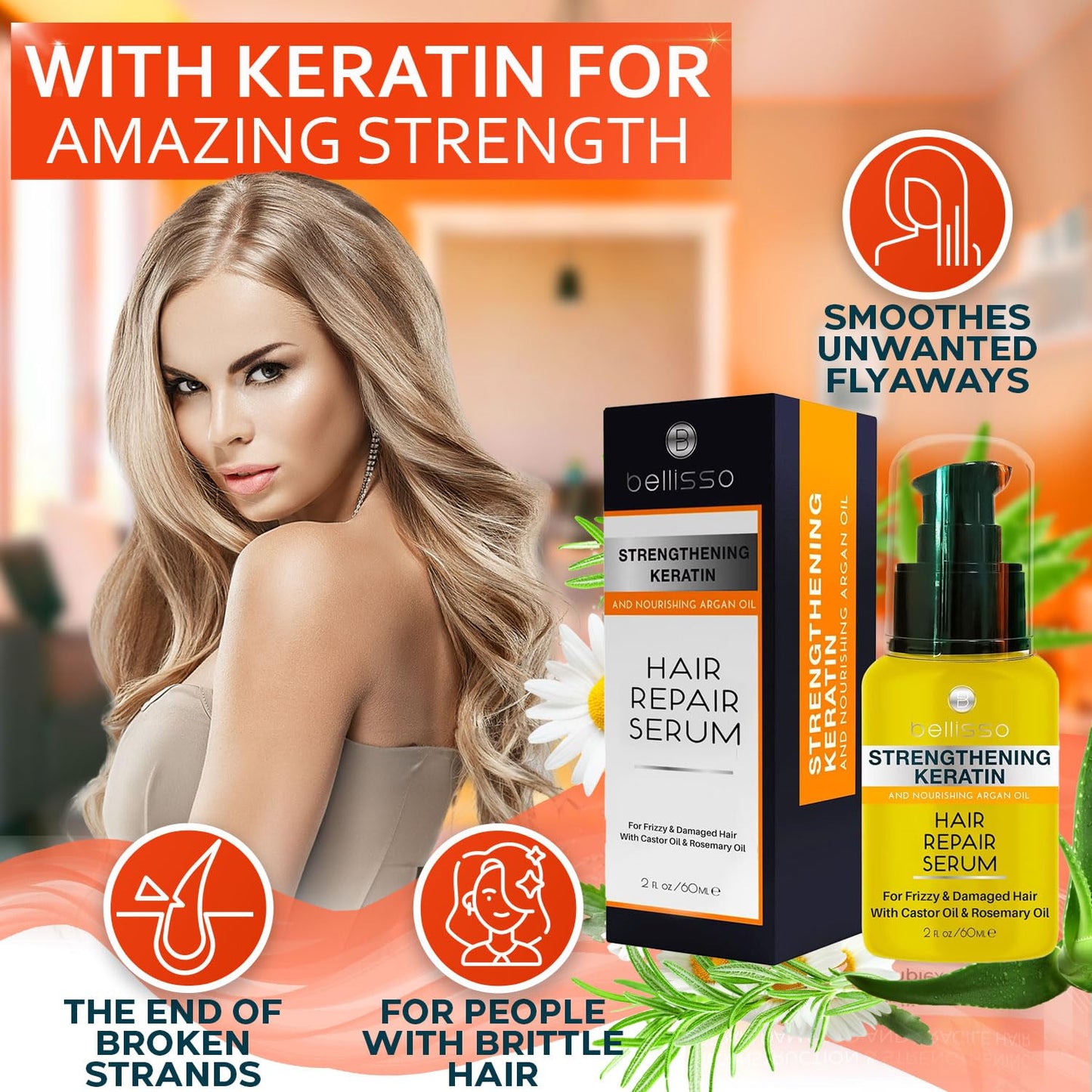 Keratin Hair Serum - Heat Protection & Anti-Frizz Treatment | Smoothing Oil for Damaged Hair