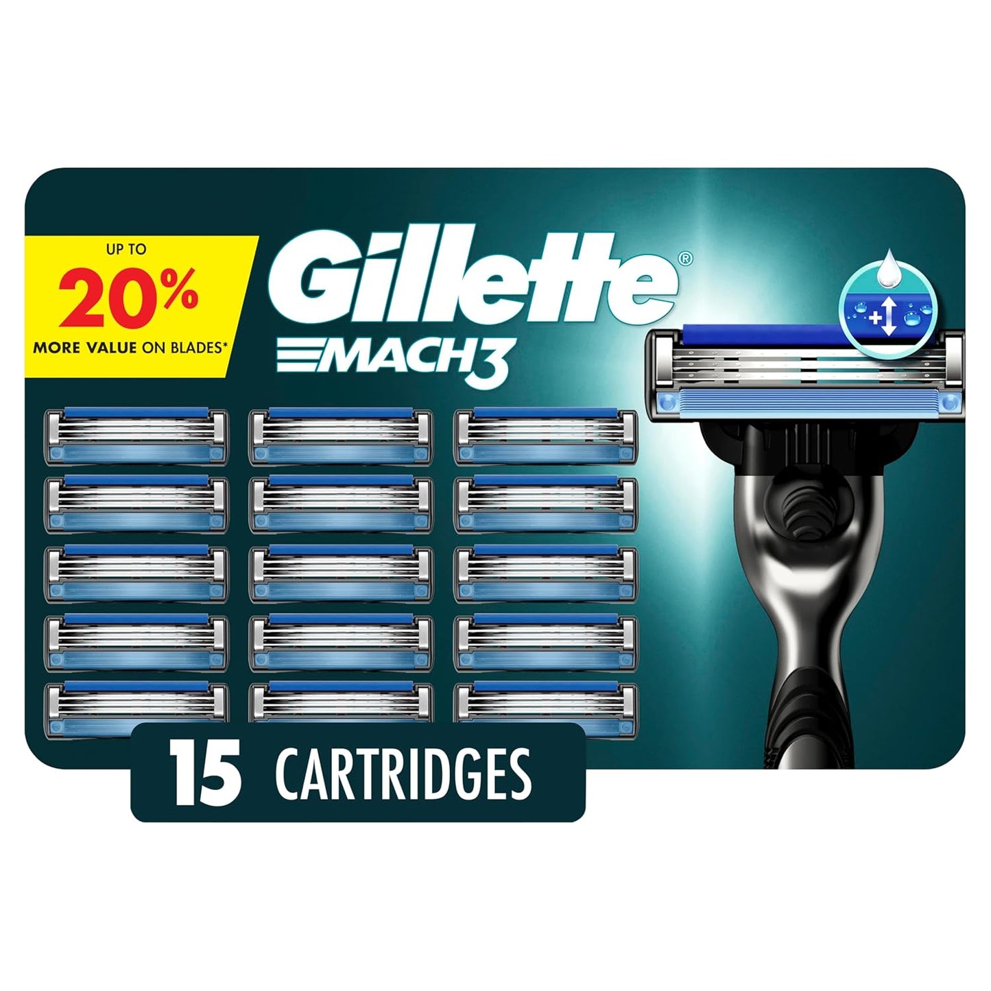 Gillette Mach3 Razor Blades - 3-Blade Refills for Men | 15 Count Pack