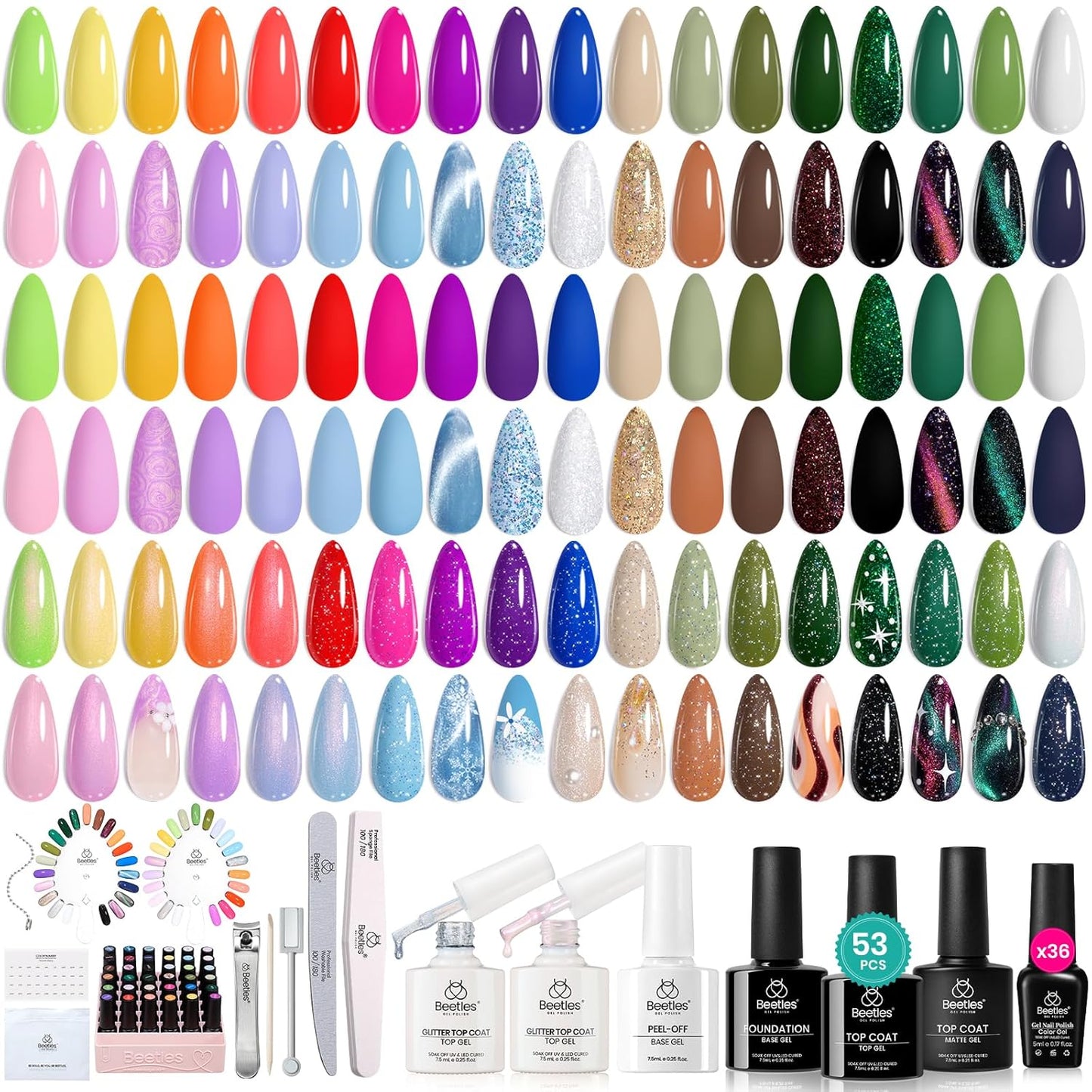 Beetles Gel Nail Polish Kit - 55 Vibrant Colors with UV Light | Complete DIY Manicure Set for Beginners
