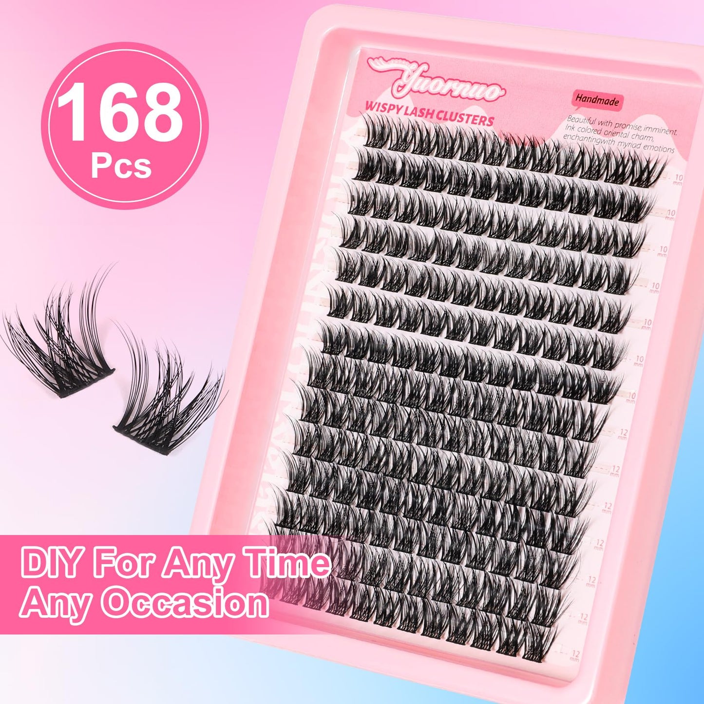 YUORNUO Wispy Lash Clusters 168PCS 10-12mm C Curl Short Eyelash Extensions