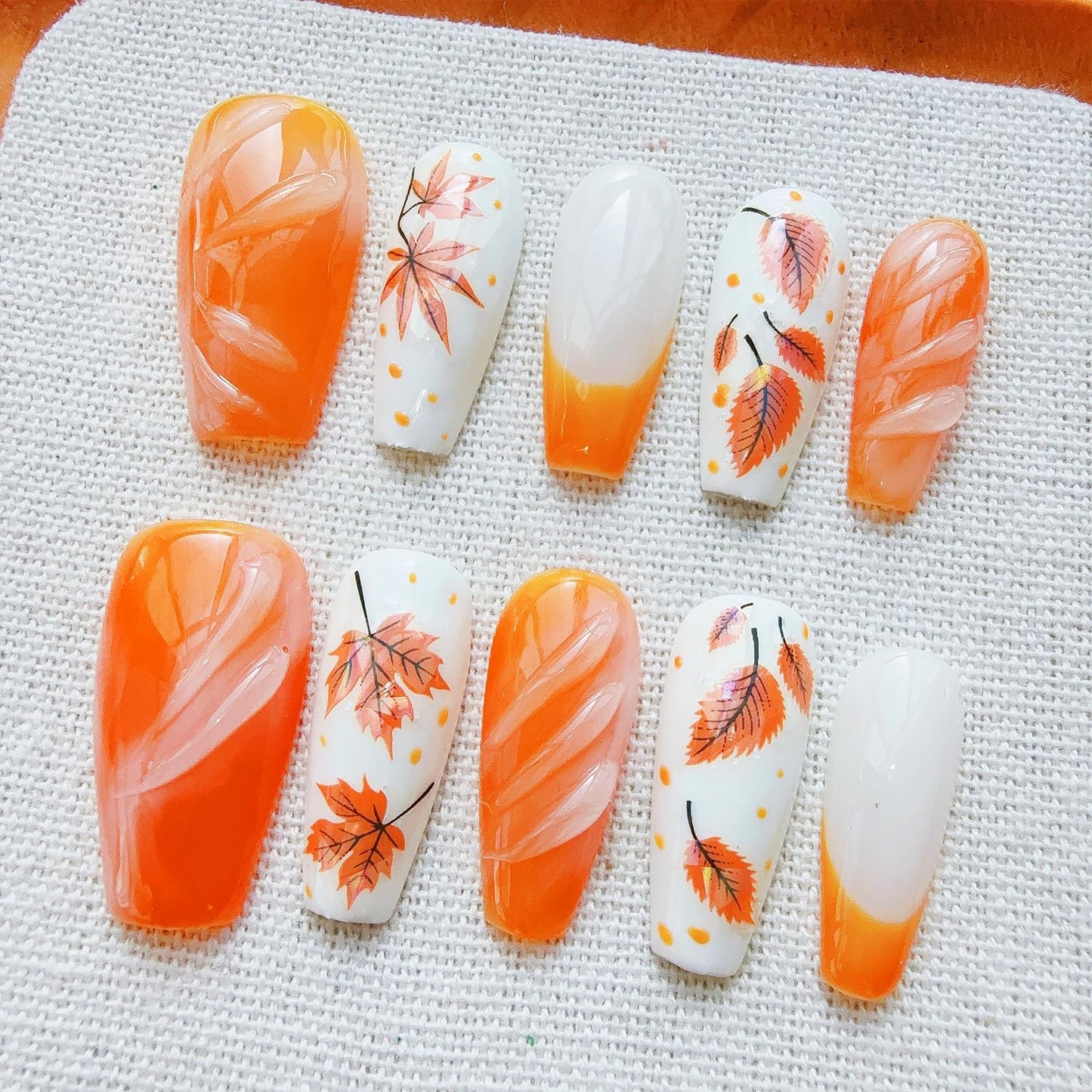 French Tip Press-On Nails - 24 Pcs Medium Almond with 3D Flower & Gold Rhinestones | Full Cover Nude Artificial Nails